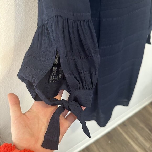 Whistles Womens Sz 8 M Navy Blue Knee Length Shift Dress Tie Sleeves Classic - Picture 6 of 11